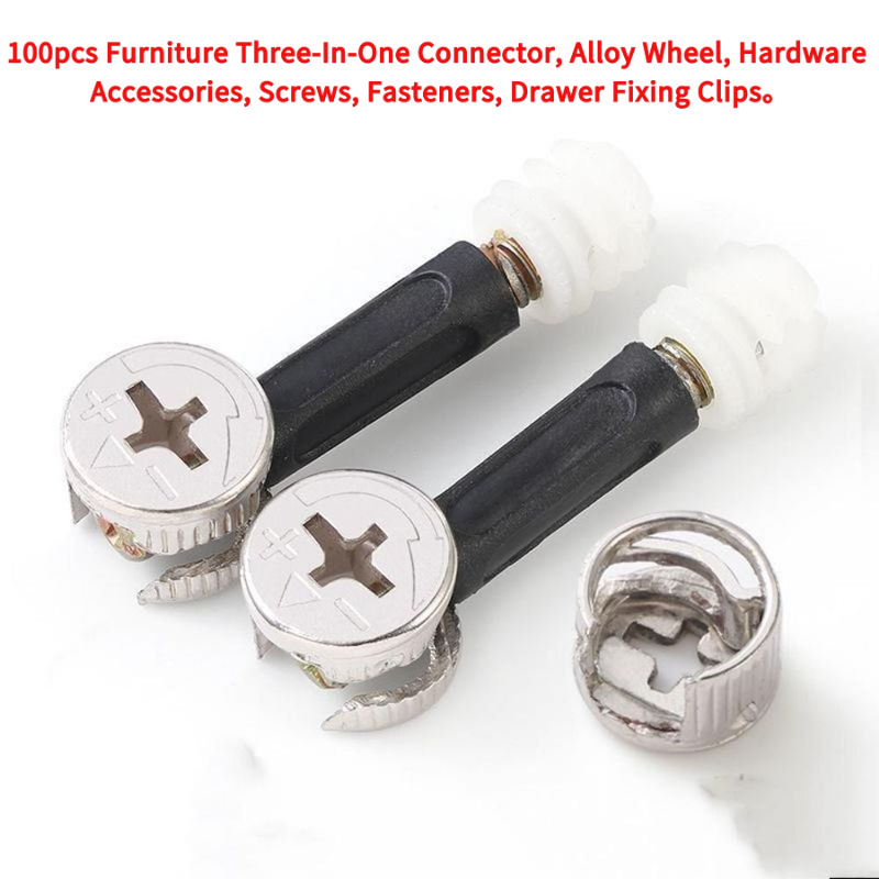 Furniture Hardware Fasteners - 100 Stück Möbel-Drei-in-Eins-Verbinder, Legierungsräder, Hardware-Zubehör, Schrauben,